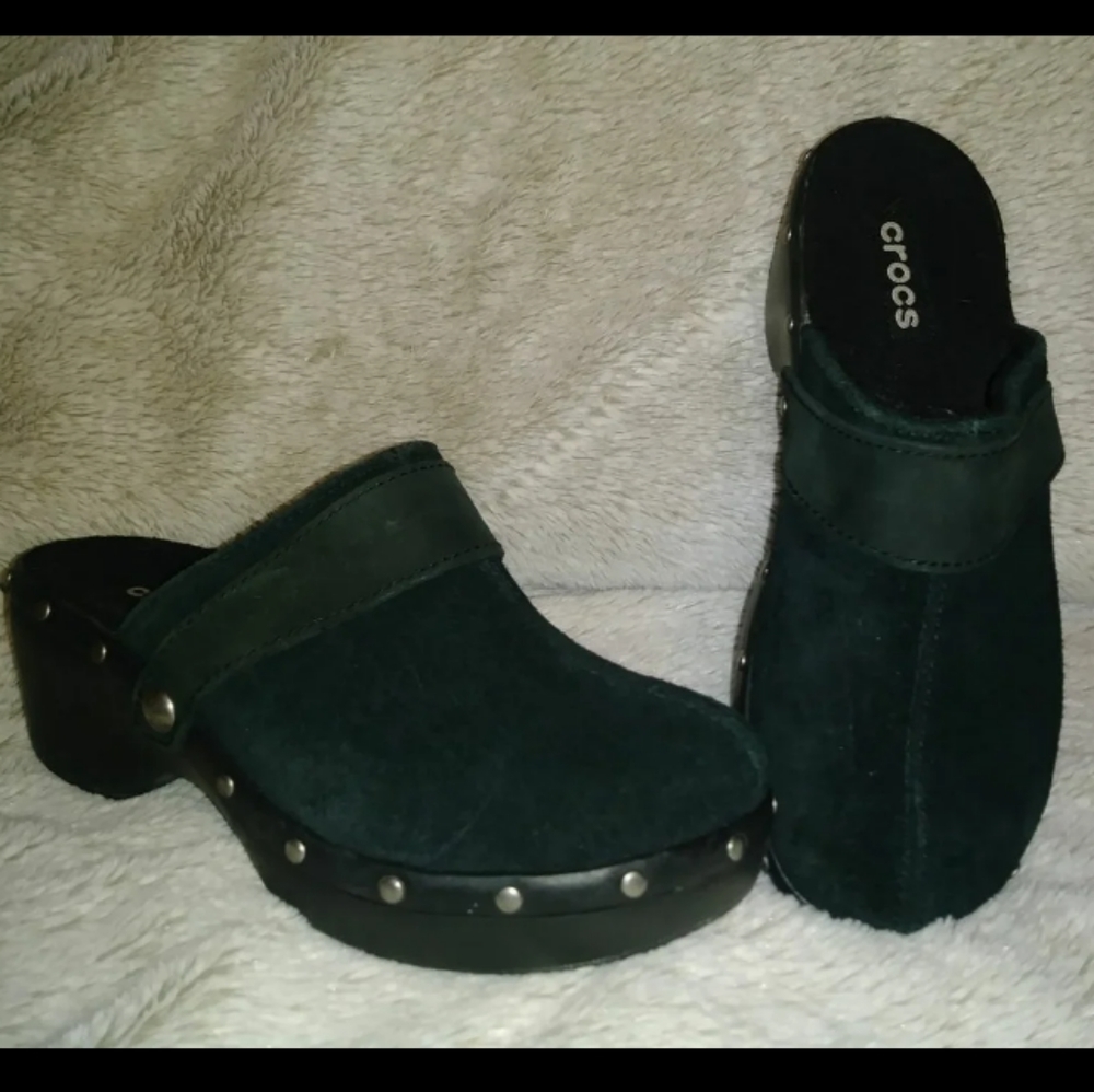 Black Suede Studded Clogs